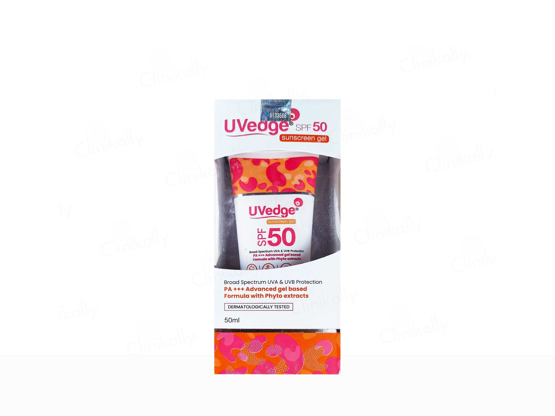 Uvege sunscreen packaging with SPF 50 on a white background