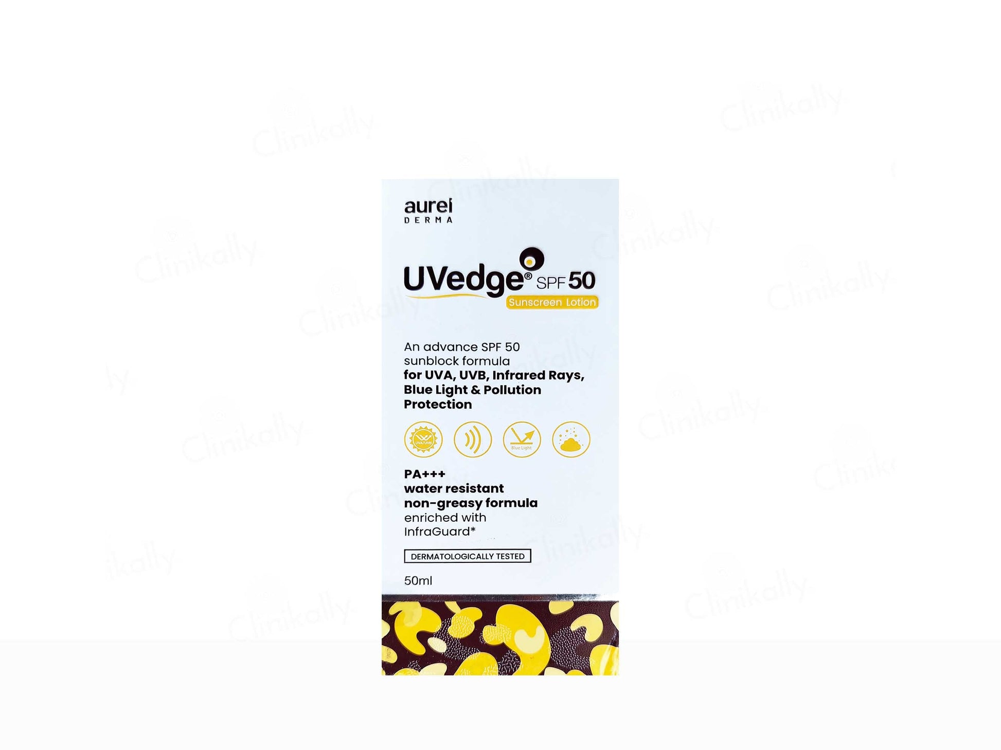 Aurei Uvedge SPF 50 sunscreen packaging on a white background
