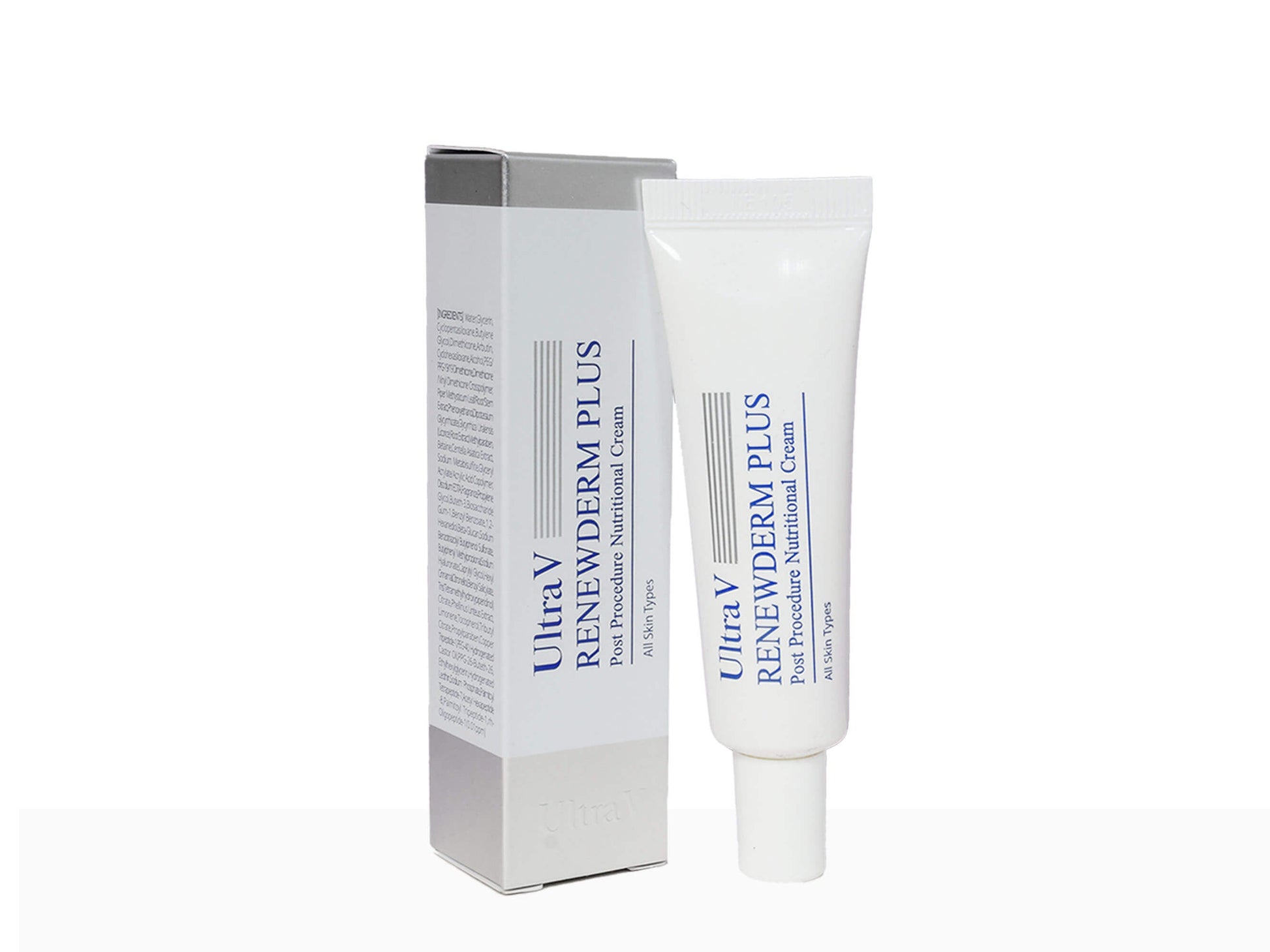 Ulterav Renewderm Plus cream tube and packaging on a white background