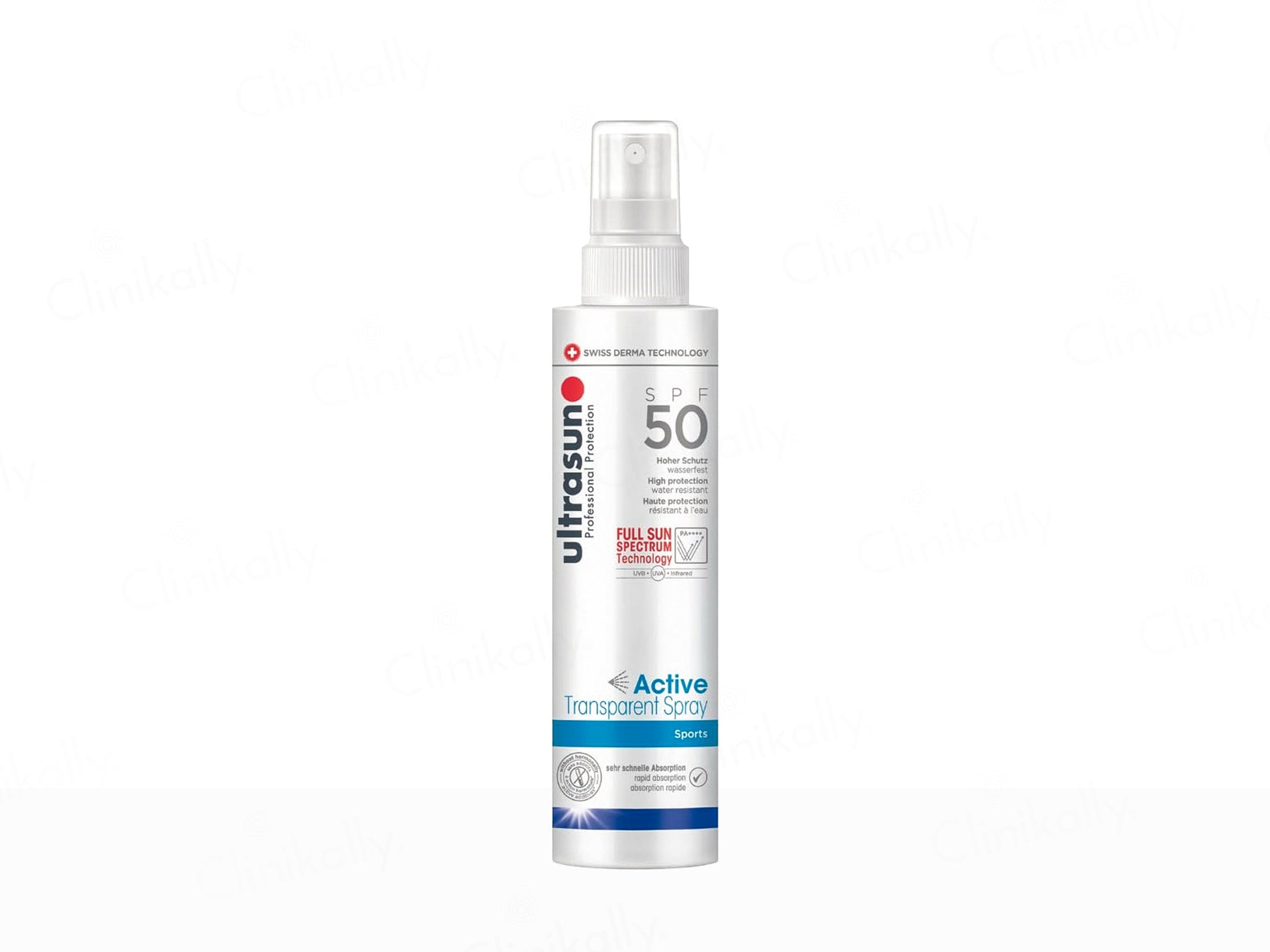 Ultrasun sun spray bottle with SPF 50 on a white background