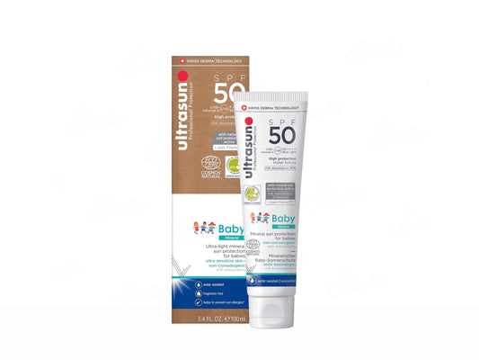 Ultrasun baby sunscreen tube and packaging on a white background