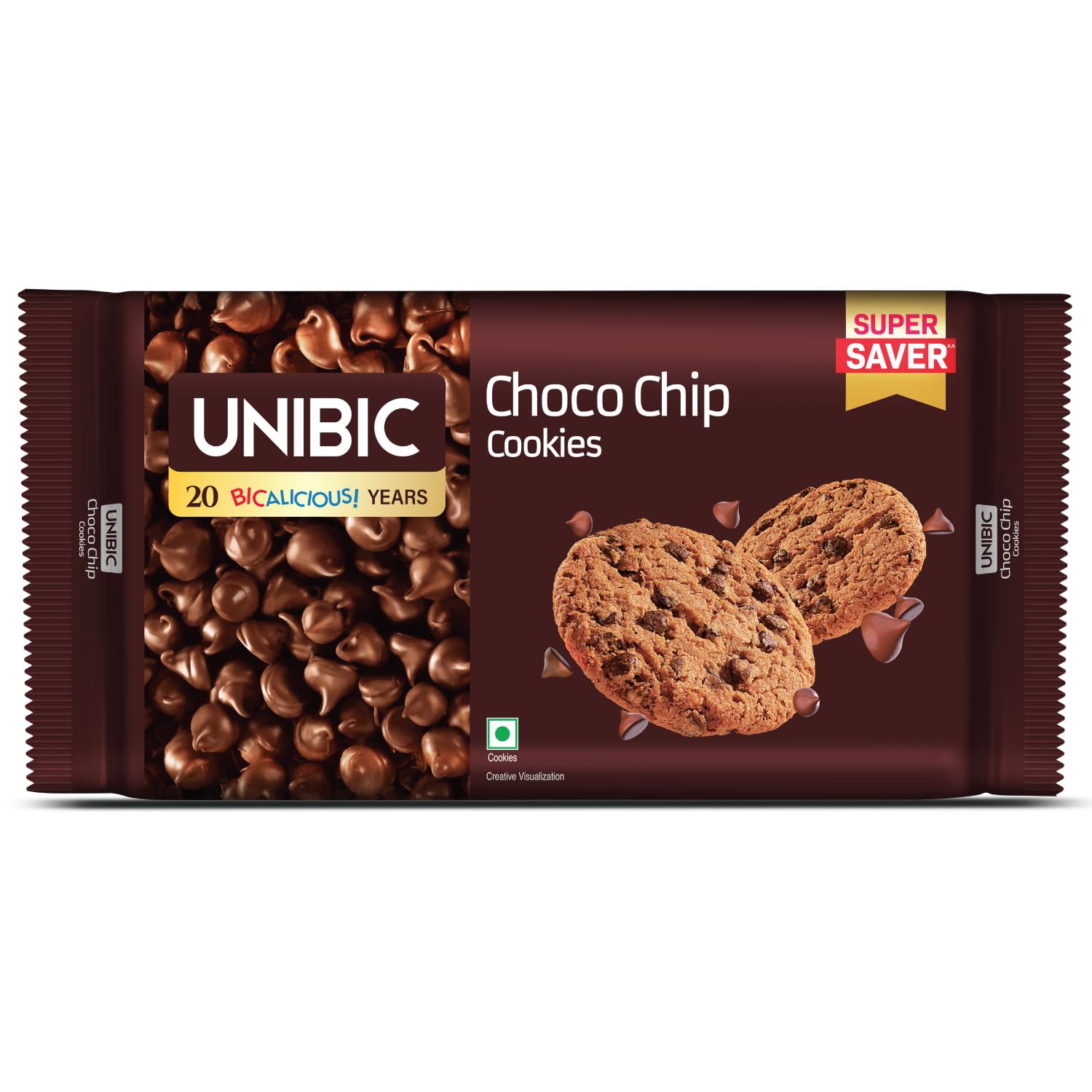Unibic choco chip cookies packaging on a white background
