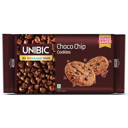 Unibic choco chip cookies packaging on a white background