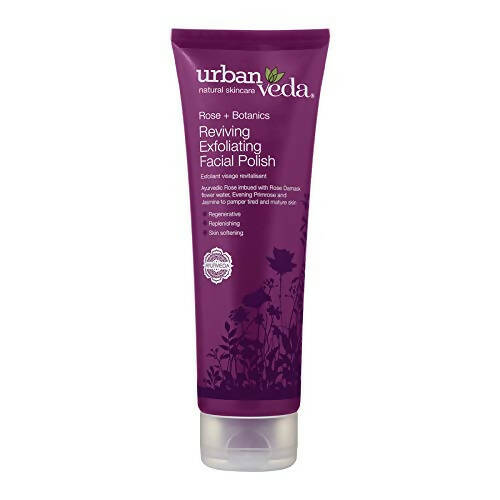 Purple tube of Urban Veda Reviving Exfoliating Facial Polish on a white background