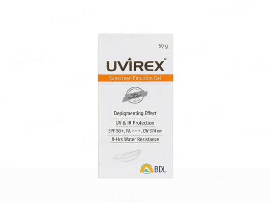 UVIREX sunscreen emulsion gel packaging on a white background
