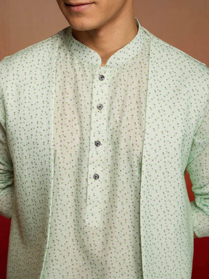 Men's Peach Mint Green Cotton Linen 3-Piece Set