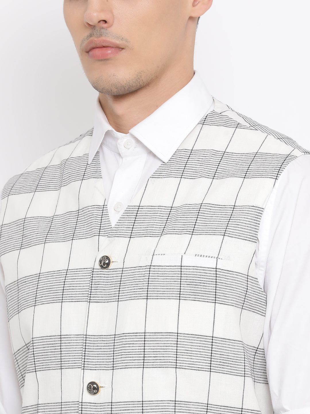 VASTRAMAY Men's White Cotton Waist Coat