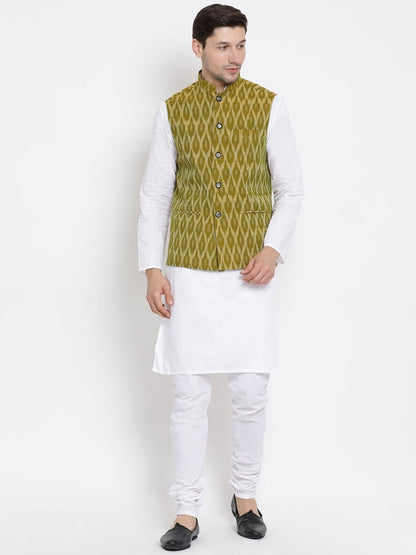 VASTRAMAY Men's Green Cotton Ethnic Jacket