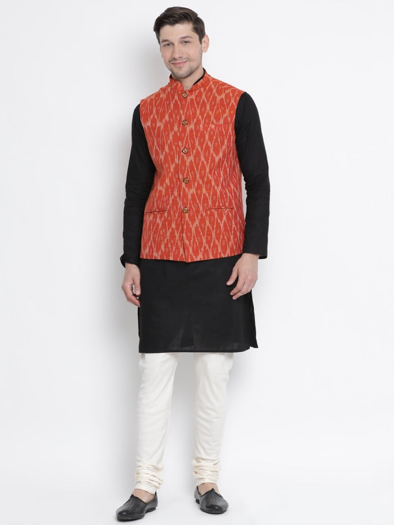 VASTRAMAY Men's Orange Cotton Ethnic Jacket