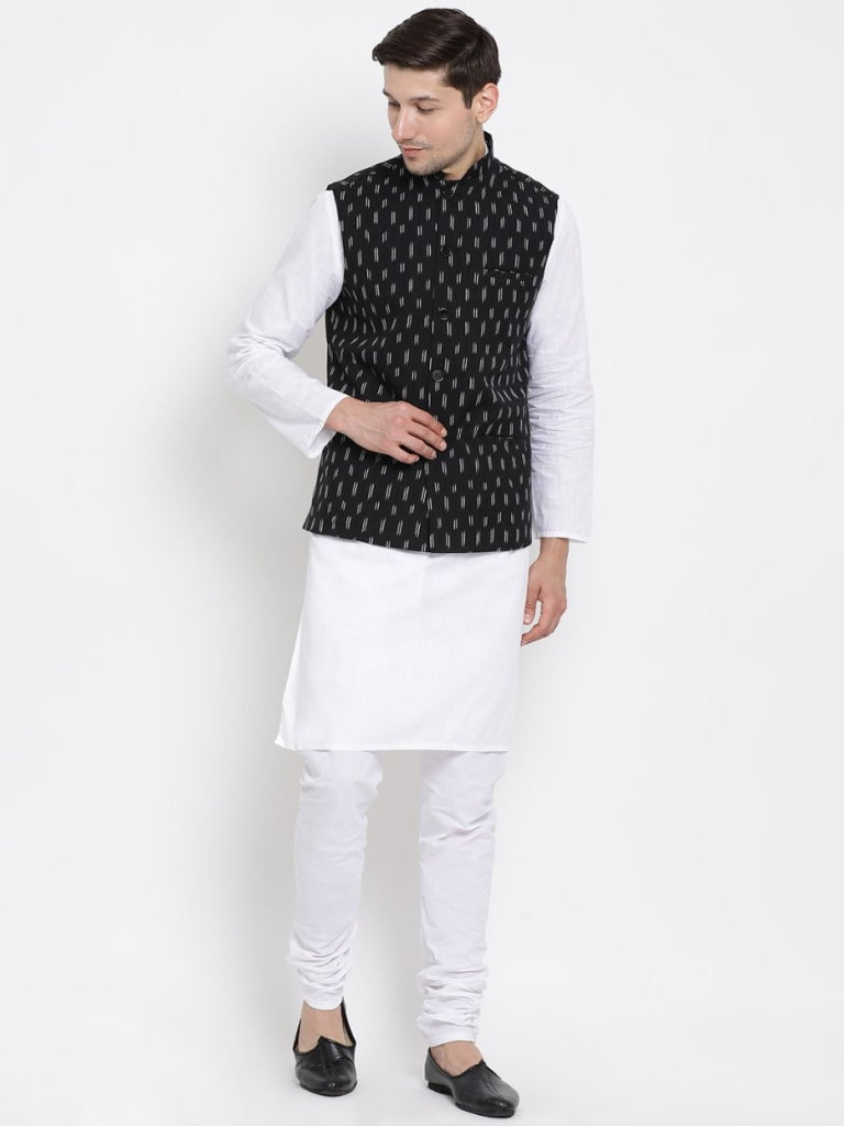 VASTRAMAY Men's Black Cotton Ethnic Jacket