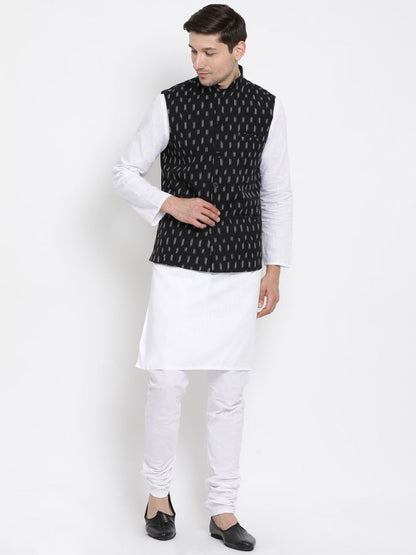 VASTRAMAY Men's Black Cotton Ethnic Jacket