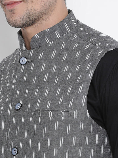 VASTRAMAY Men's Grey Cotton Ethnic Jacket