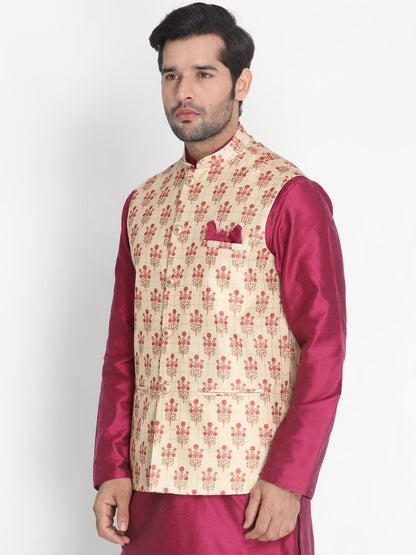 VASTRAMAY Men's Gold Silk Blend Ethnic Jacket