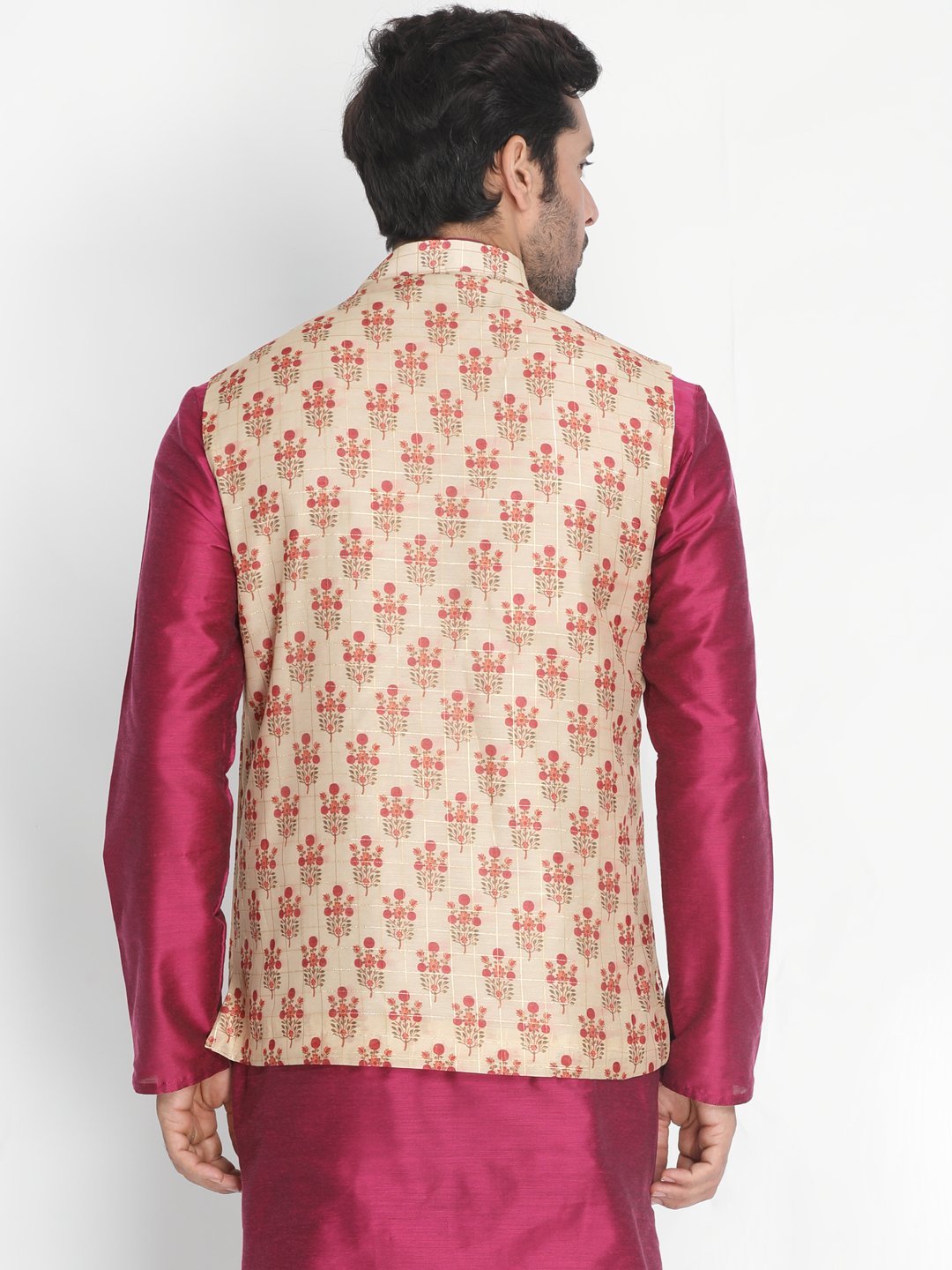 VASTRAMAY Men's Gold Silk Blend Ethnic Jacket
