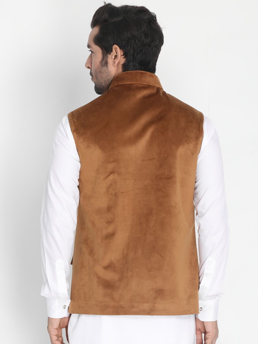 VASTRAMAY Men's Brown Velvet Ethnic Jacket