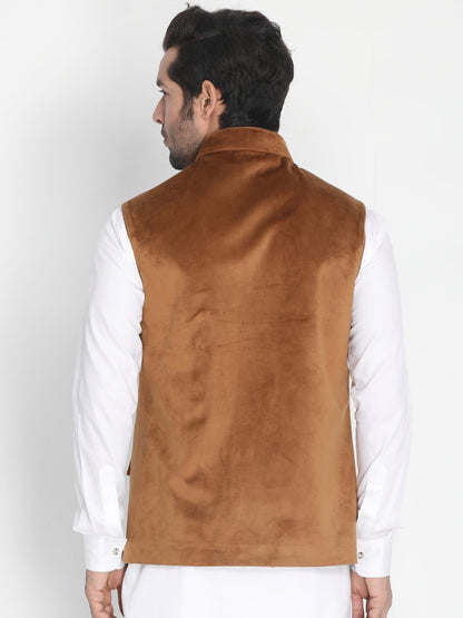VASTRAMAY Men's Brown Velvet Ethnic Jacket
