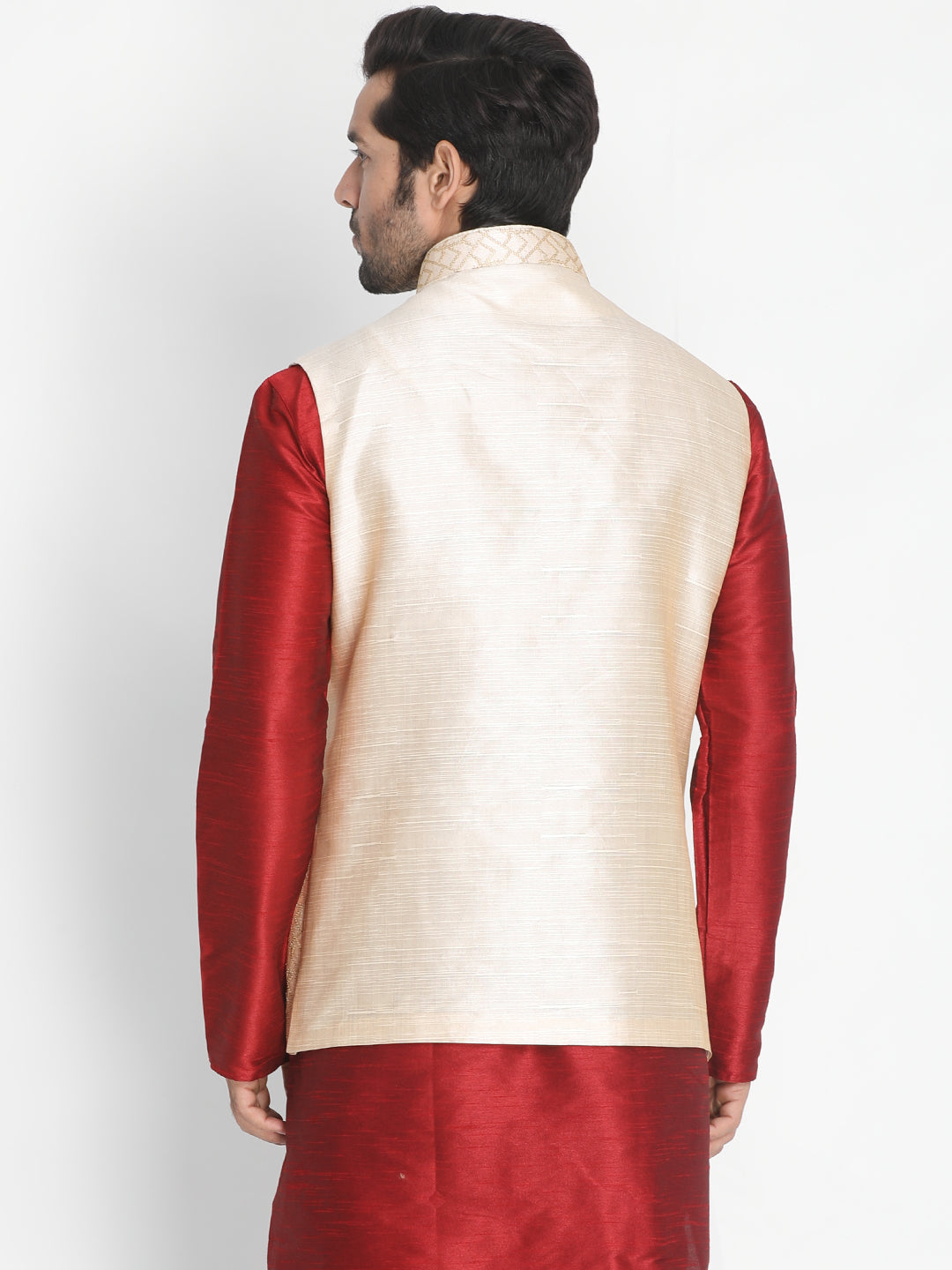 VASTRAMAY Men's Beige Silk Blend Ethnic Jacket