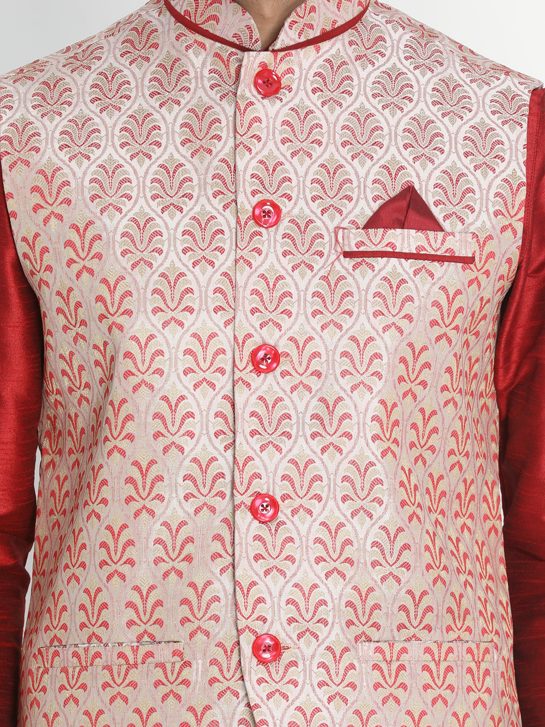 VASTRAMAY Men's Pink Cotton Silk Blend Ethnic Jacket