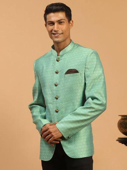 Men's Green Silk Blend Woven Jodhpuri