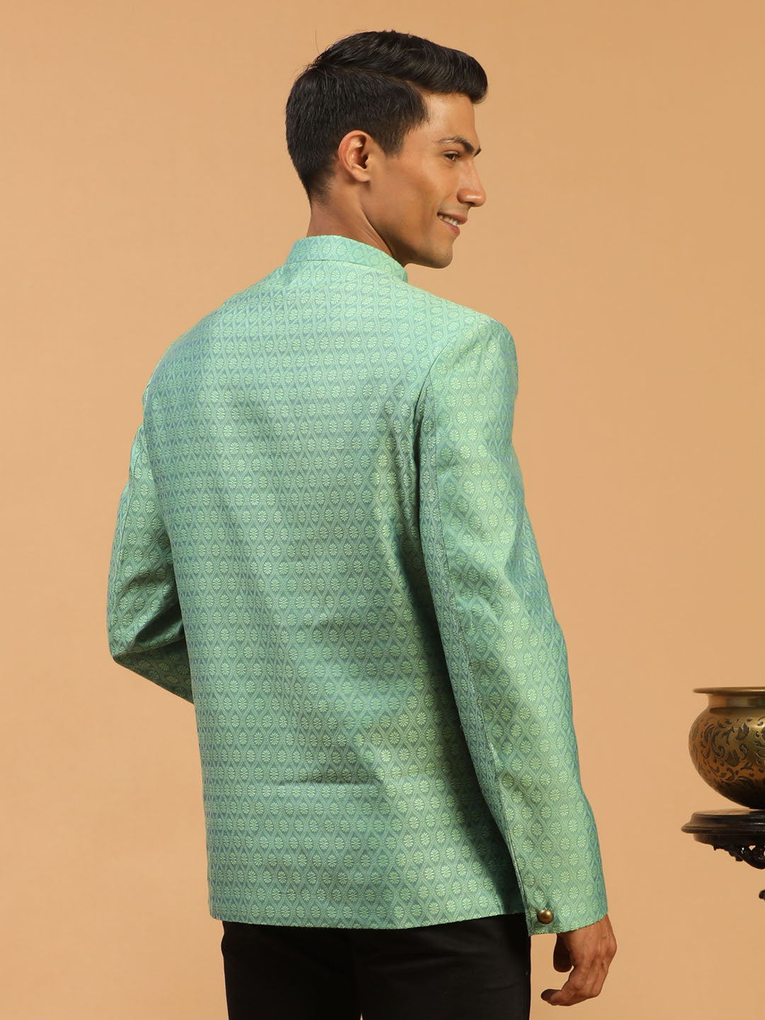 Men's Green Silk Blend Woven Jodhpuri