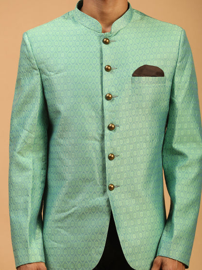 Men's Green Silk Blend Woven Jodhpuri