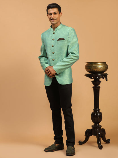 Men's Green Silk Blend Woven Jodhpuri