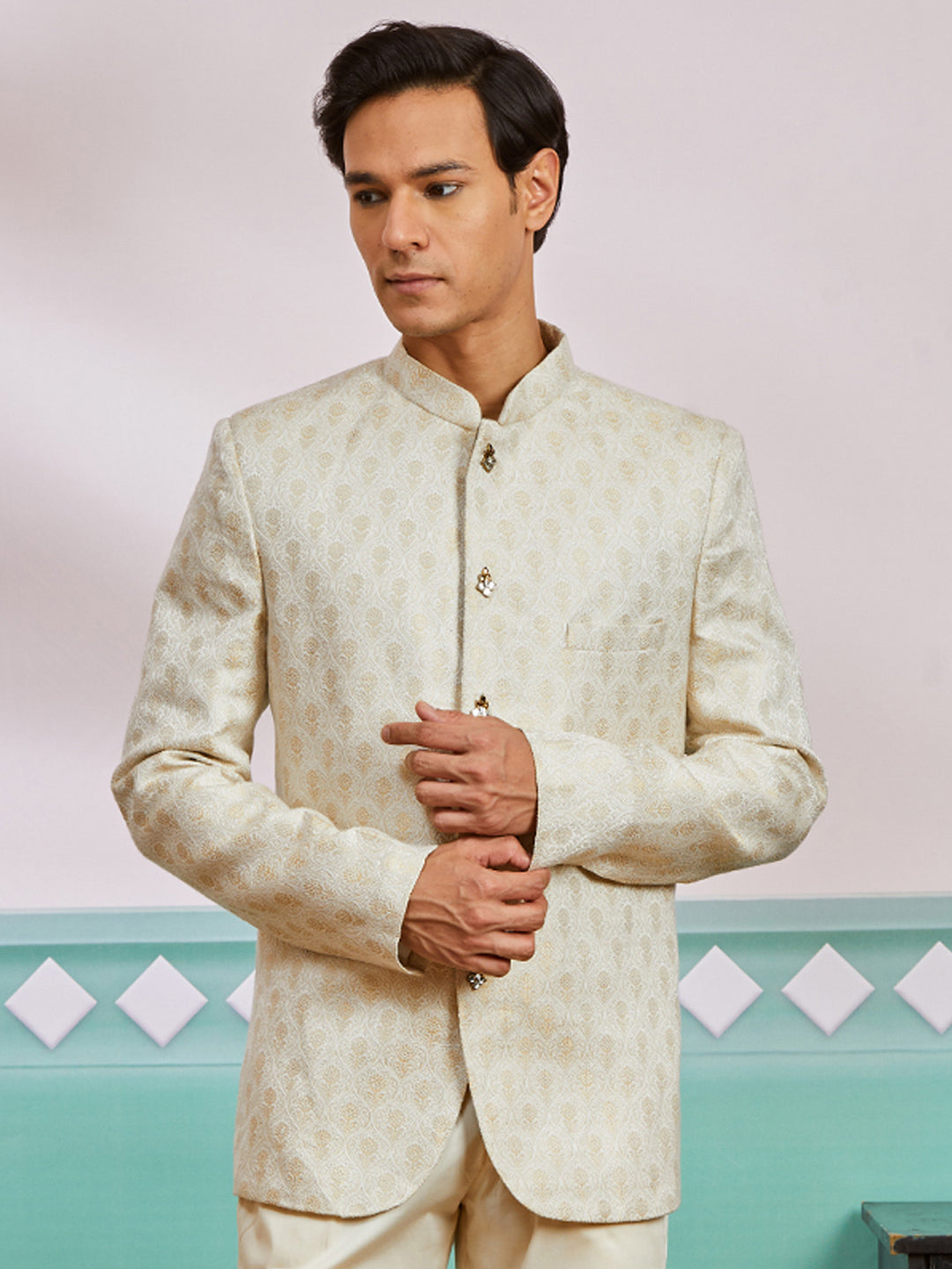 Men's Gold Silk Blend Jodhpuri