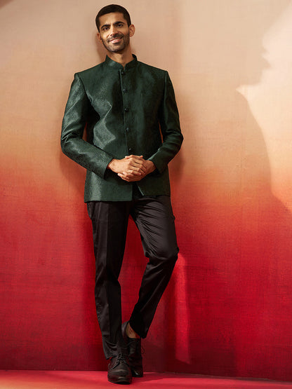 Vastramay Men Bottle Green Silk Jodhpuri
