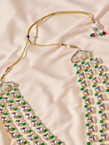 Vastramay Men's Wedding Necklace - Green Silver Layered Design