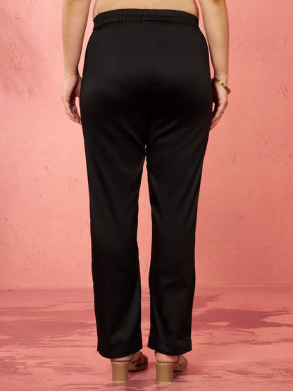 Women's Black Cotton Lycra Trousers