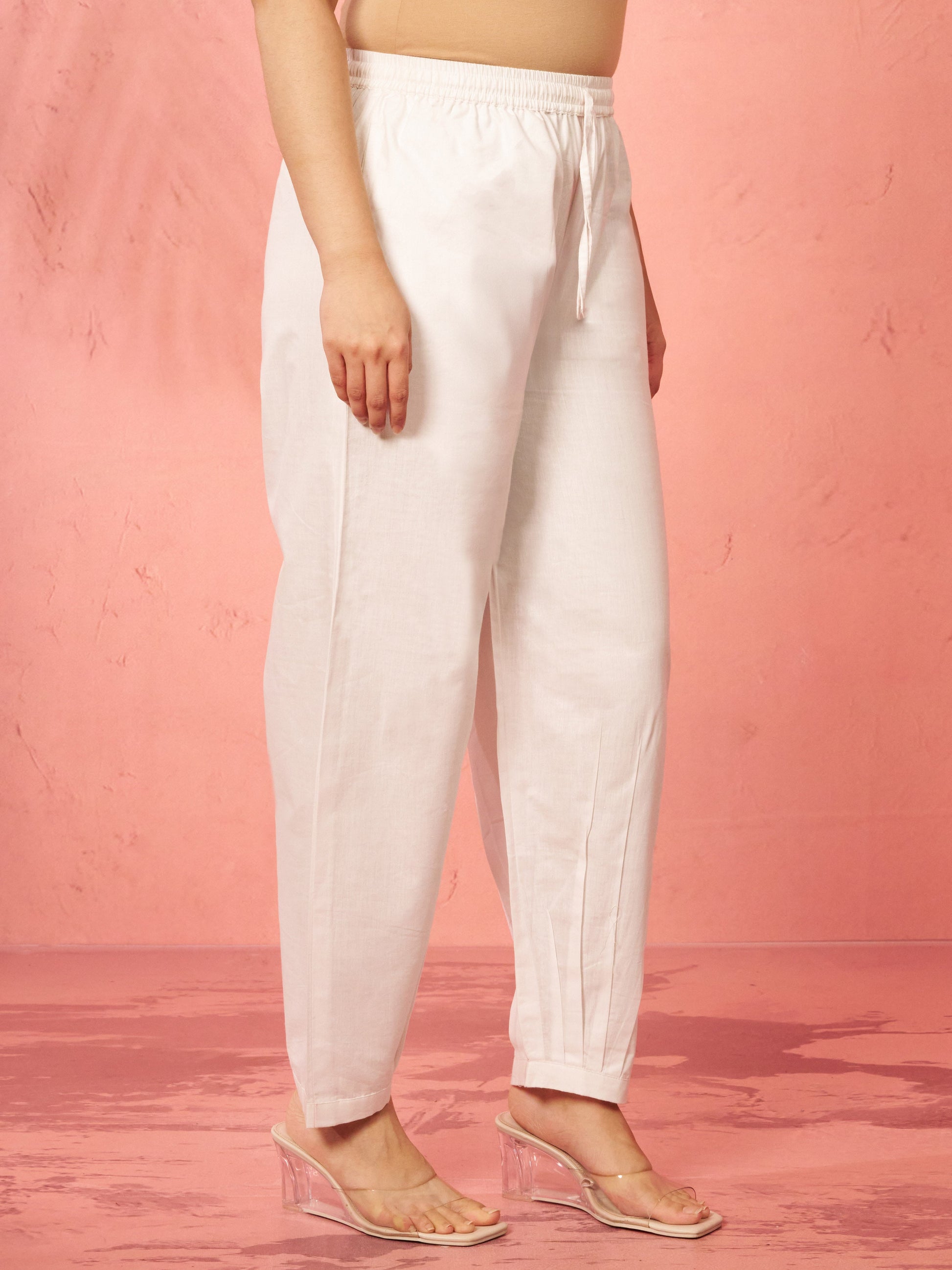 Women's White Cotton Afghani Salwar