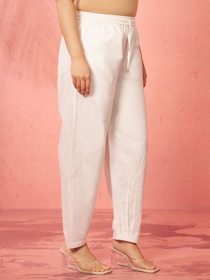 Women's White Cotton Afghani Salwar