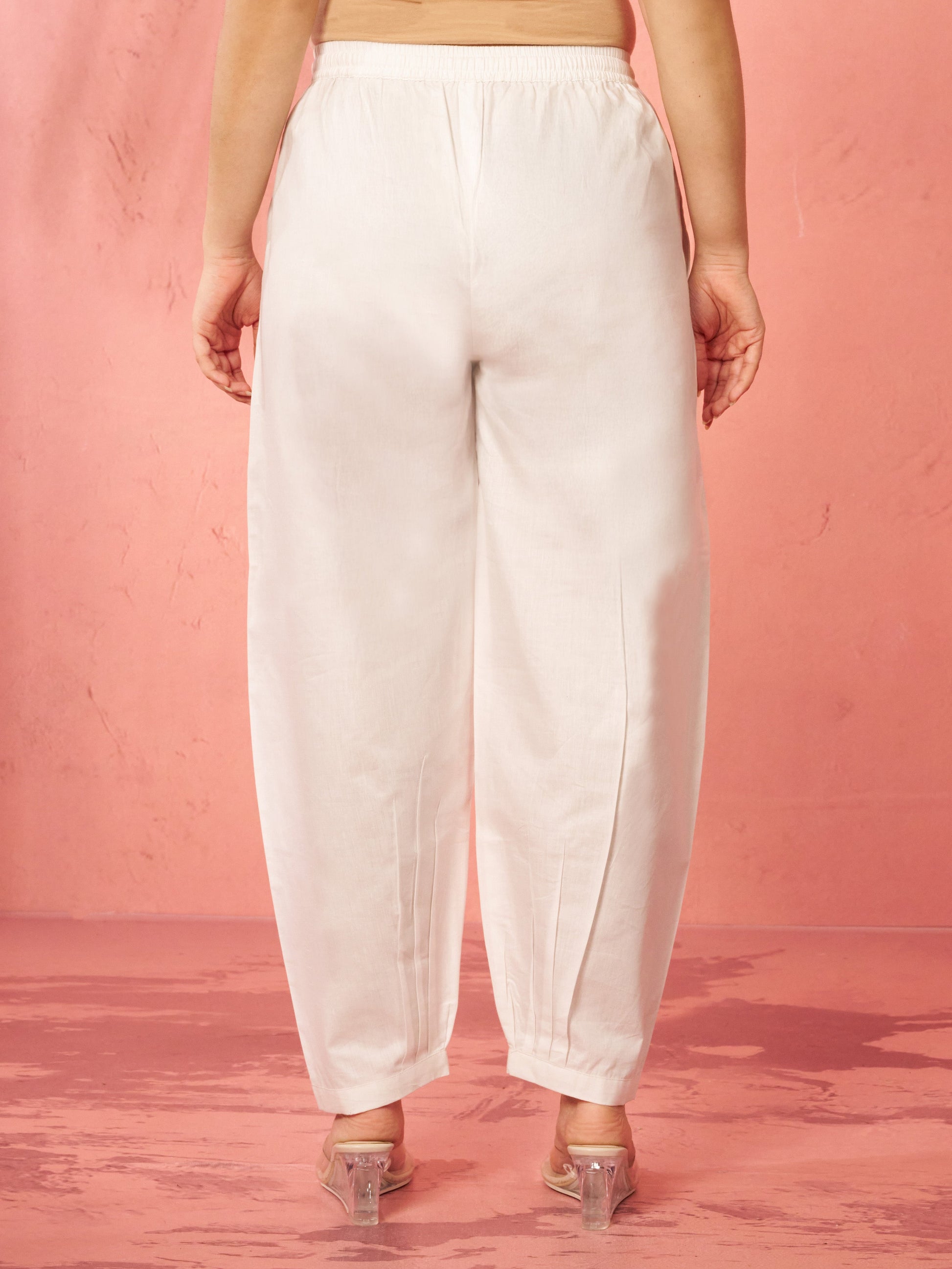Women's White Cotton Afghani Salwar