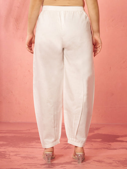 Women's White Cotton Afghani Salwar
