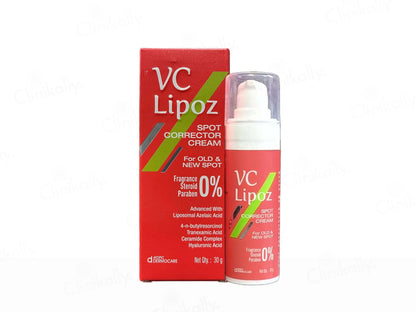 VC Lipoz spot corrector cream bottle and packaging on a white background