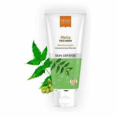VLCC Melia Face Wash packaging with green leaves on a white background
