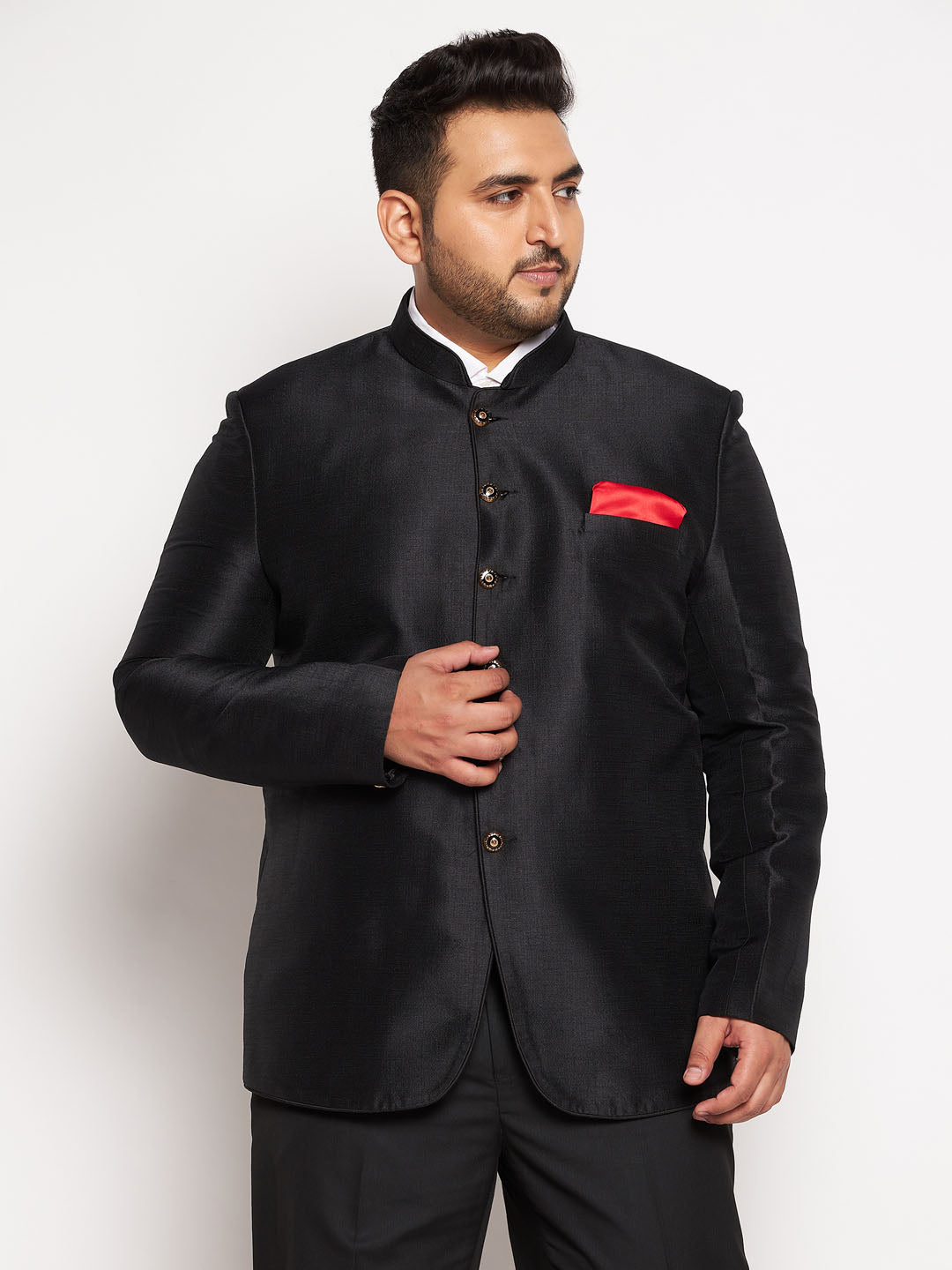 Plus Size Men's Black Silk Blend Jodhpuri