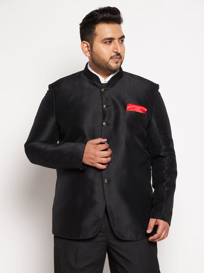 Plus Size Men's Black Silk Blend Jodhpuri