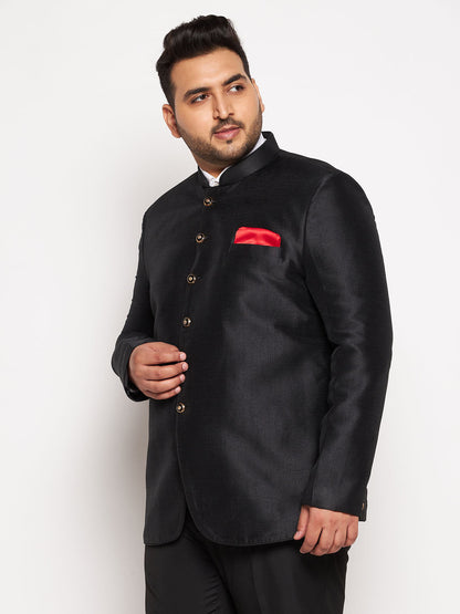 Plus Size Men's Black Silk Blend Jodhpuri