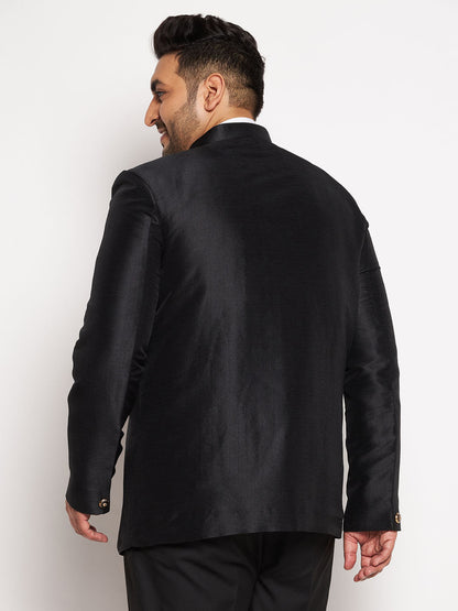 Plus Size Men's Black Silk Blend Jodhpuri