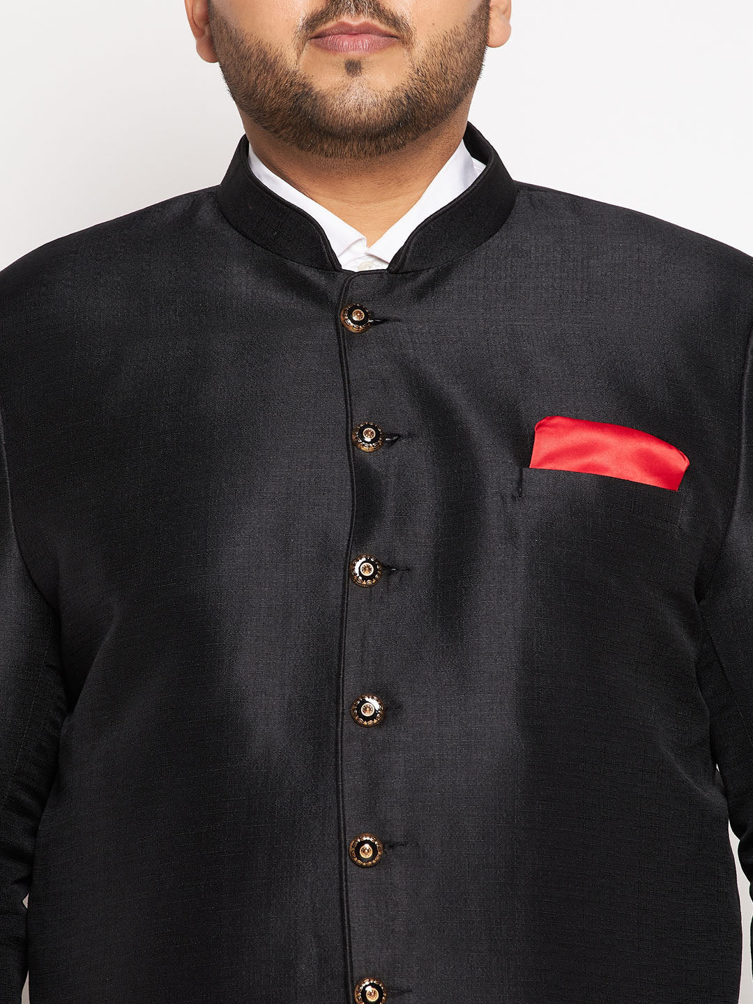 Plus Size Men's Black Silk Blend Jodhpuri