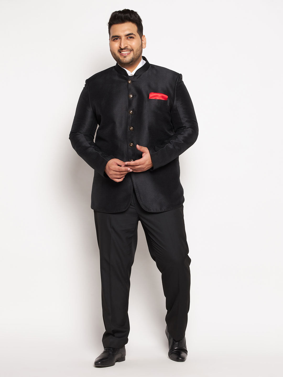 Plus Size Men's Black Silk Blend Jodhpuri