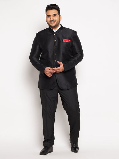 Plus Size Men's Black Silk Blend Jodhpuri