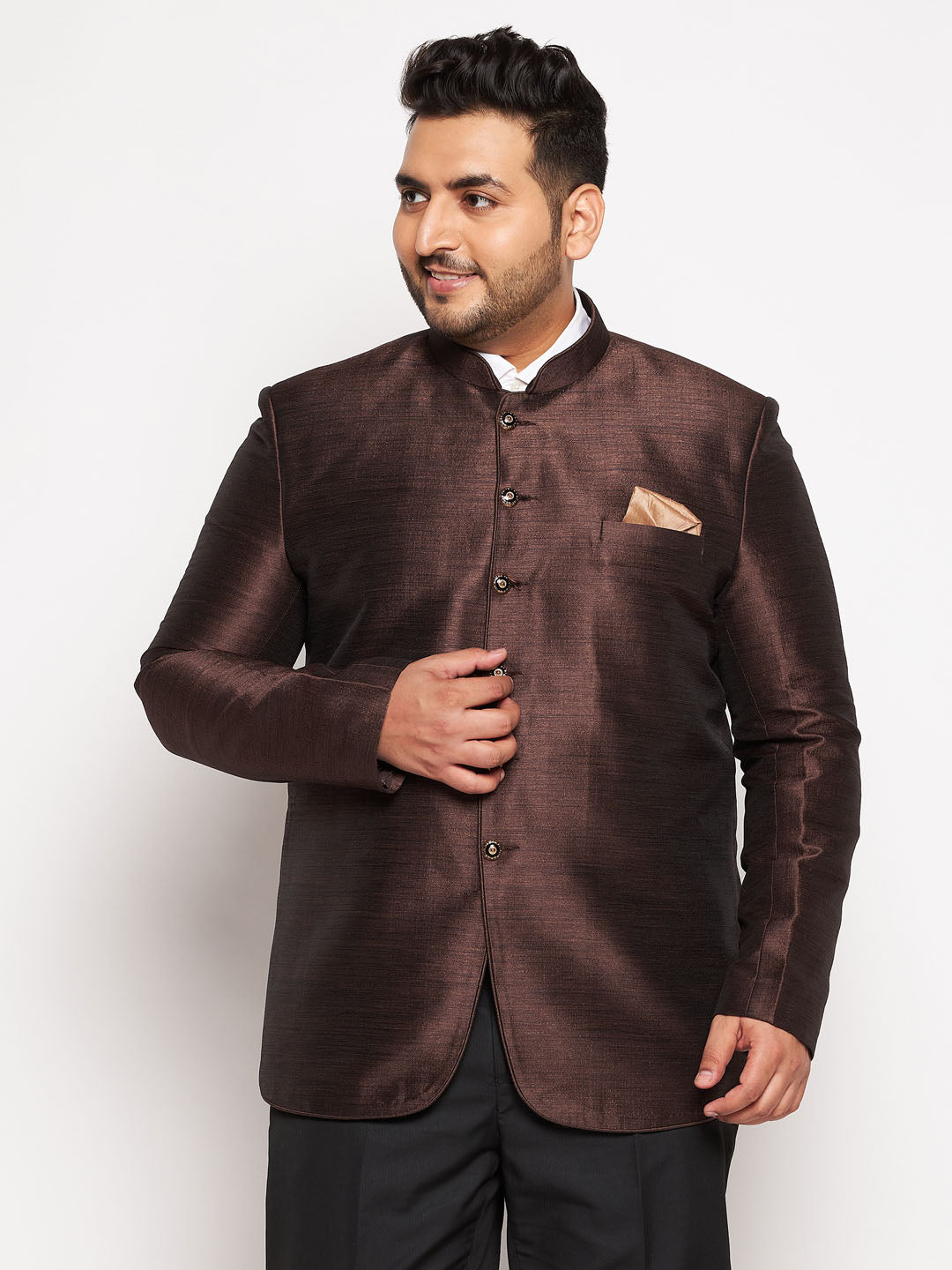 Plus Size Men's Coffee Silk Blend Jodhpuri