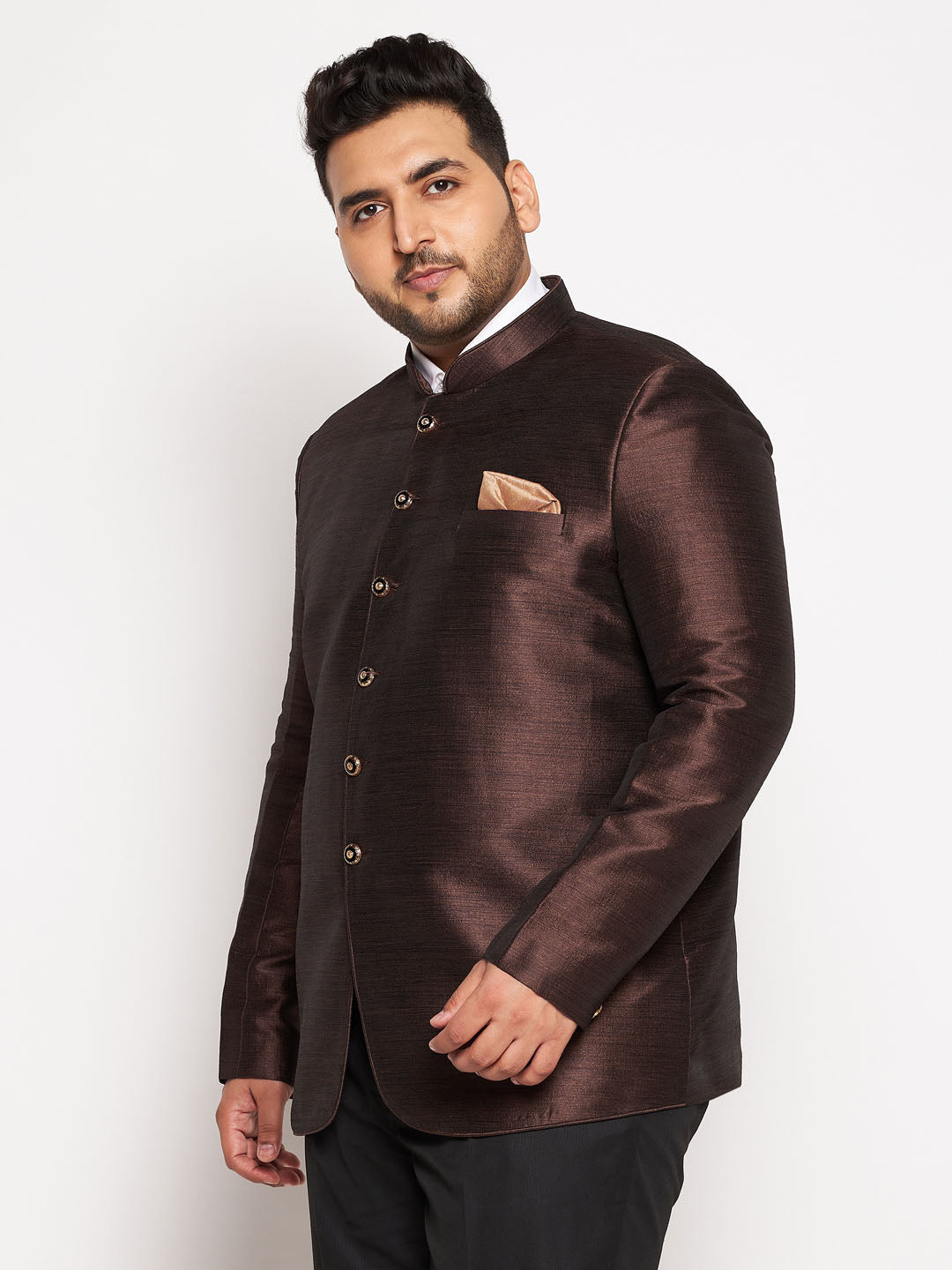 Plus Size Men's Coffee Silk Blend Jodhpuri