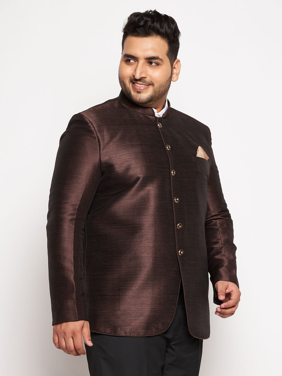 Plus Size Men's Coffee Silk Blend Jodhpuri