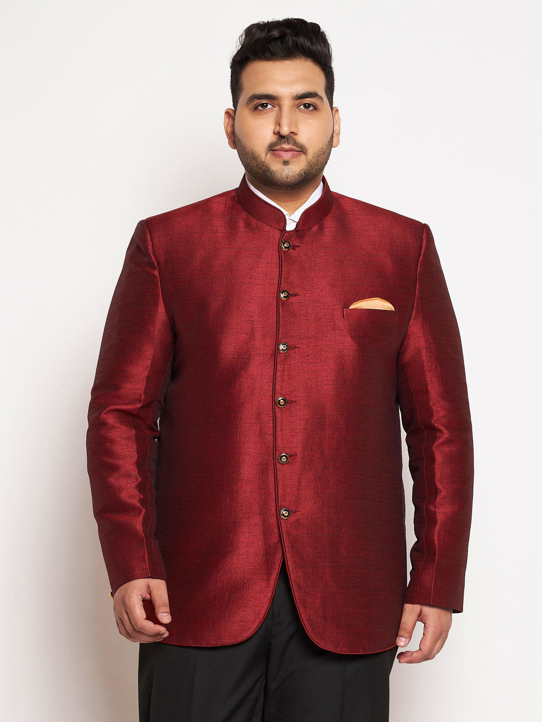 Plus Size Men's Maroon Silk Blend Jodhpuri