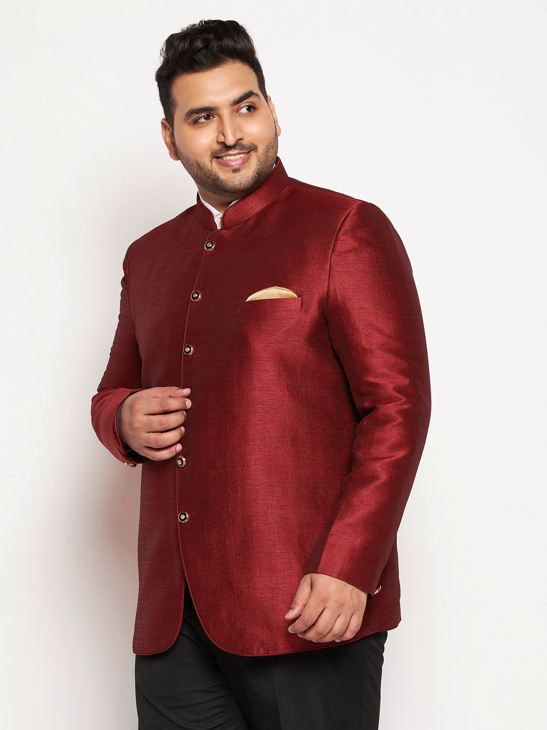 Plus Size Men's Maroon Silk Blend Jodhpuri