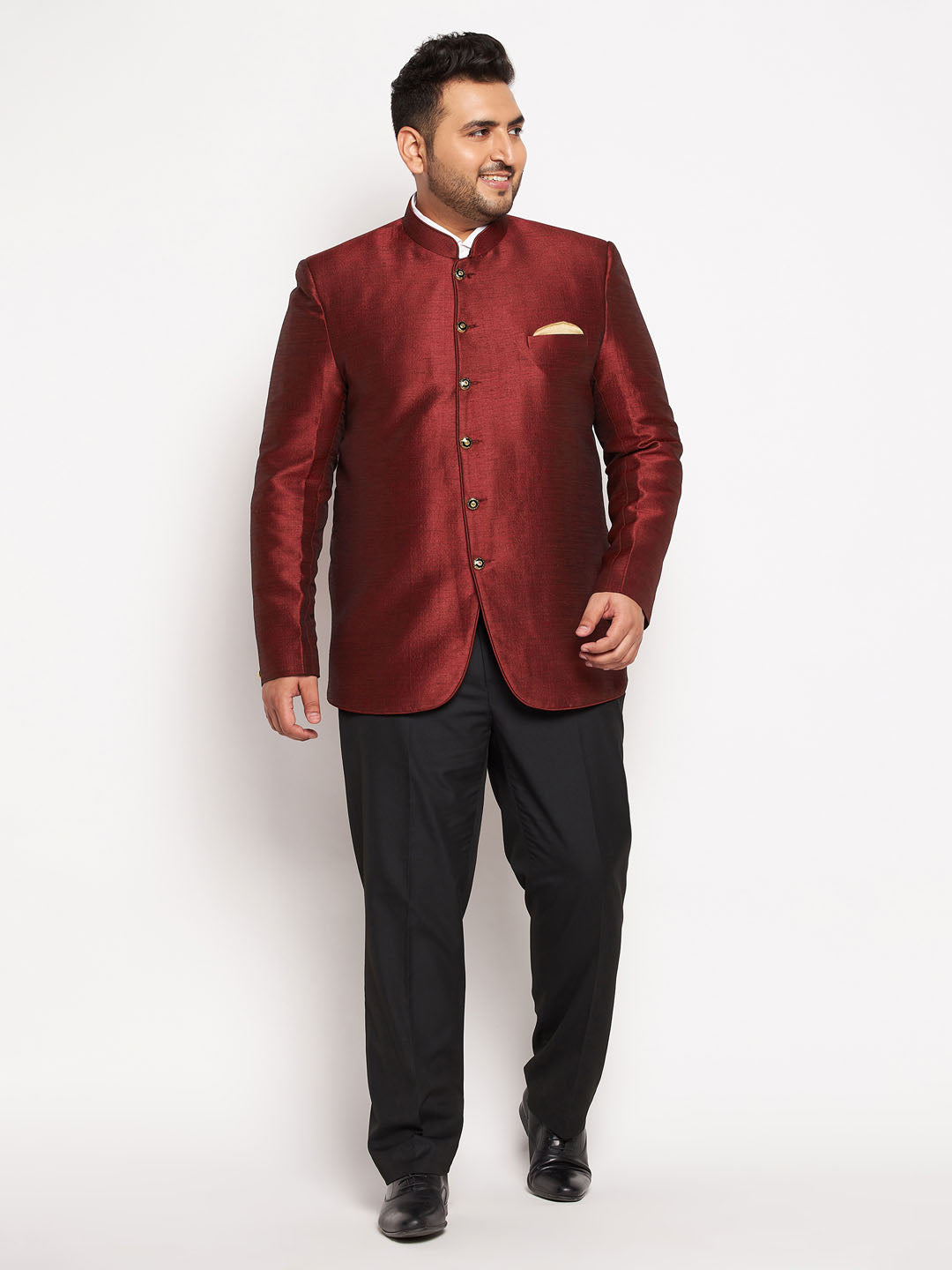 Plus Size Men's Maroon Silk Blend Jodhpuri