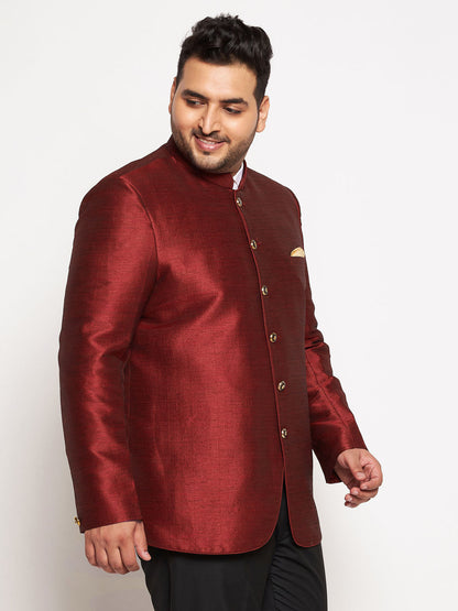 Plus Size Men's Maroon Silk Blend Jodhpuri